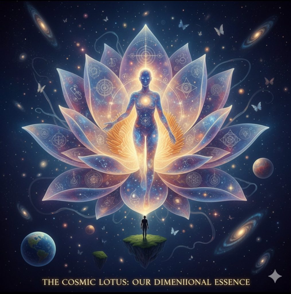 Image without text. Image of person with their dimensional higher self up above them. They are accessing inner knowledge.